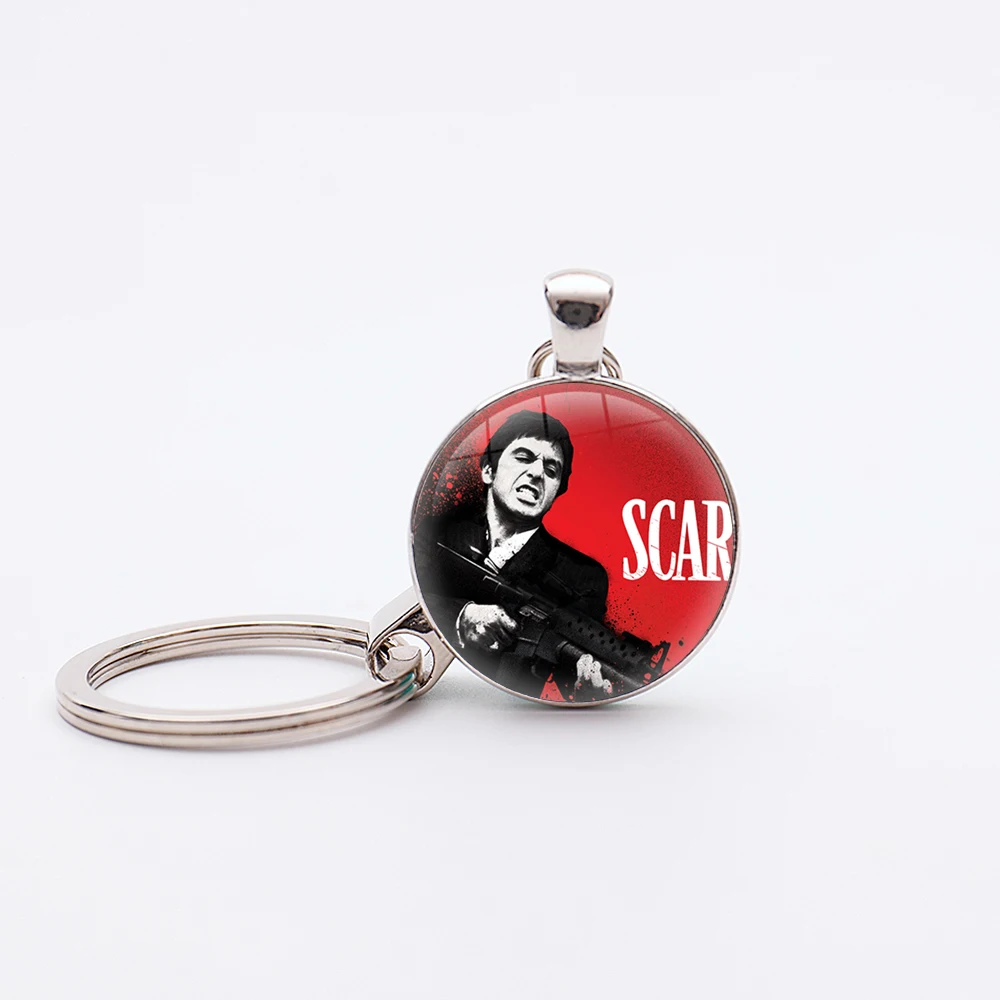 Hot Movie Scarface Glass Pendant Keychains Keychain Handmade Silver Plated Pendants Key chains Key rings Silver Plated Keychains