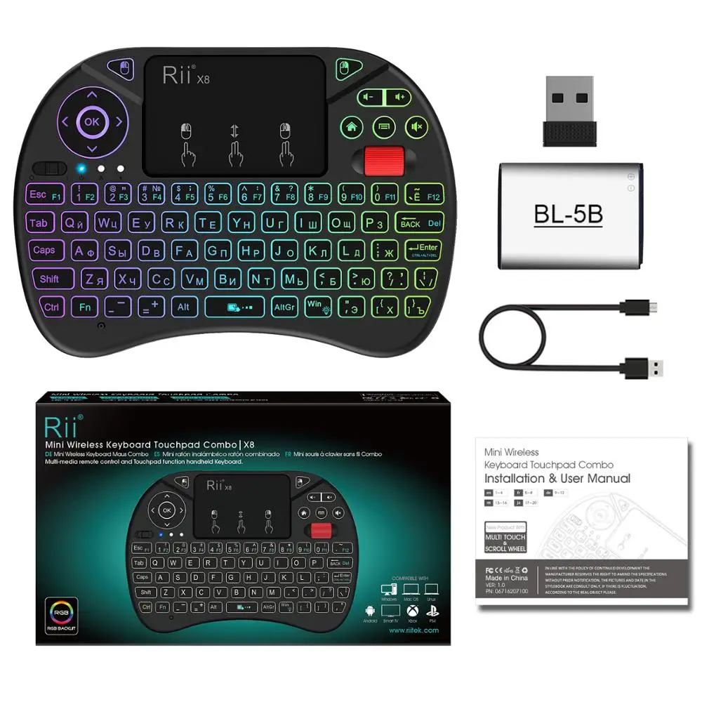 Rii X8 Backlit Mini Wireless Keyboard English Russian Portuguese 2.4G Air Mouse Remote Touchpad for Android TV Box PC