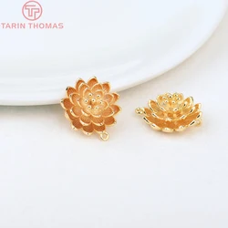(806) 6PCS 18MM 24K Gold Color Plated Brass Flower Charms Connector Pendants High Quality Diy Jewelry Accessories