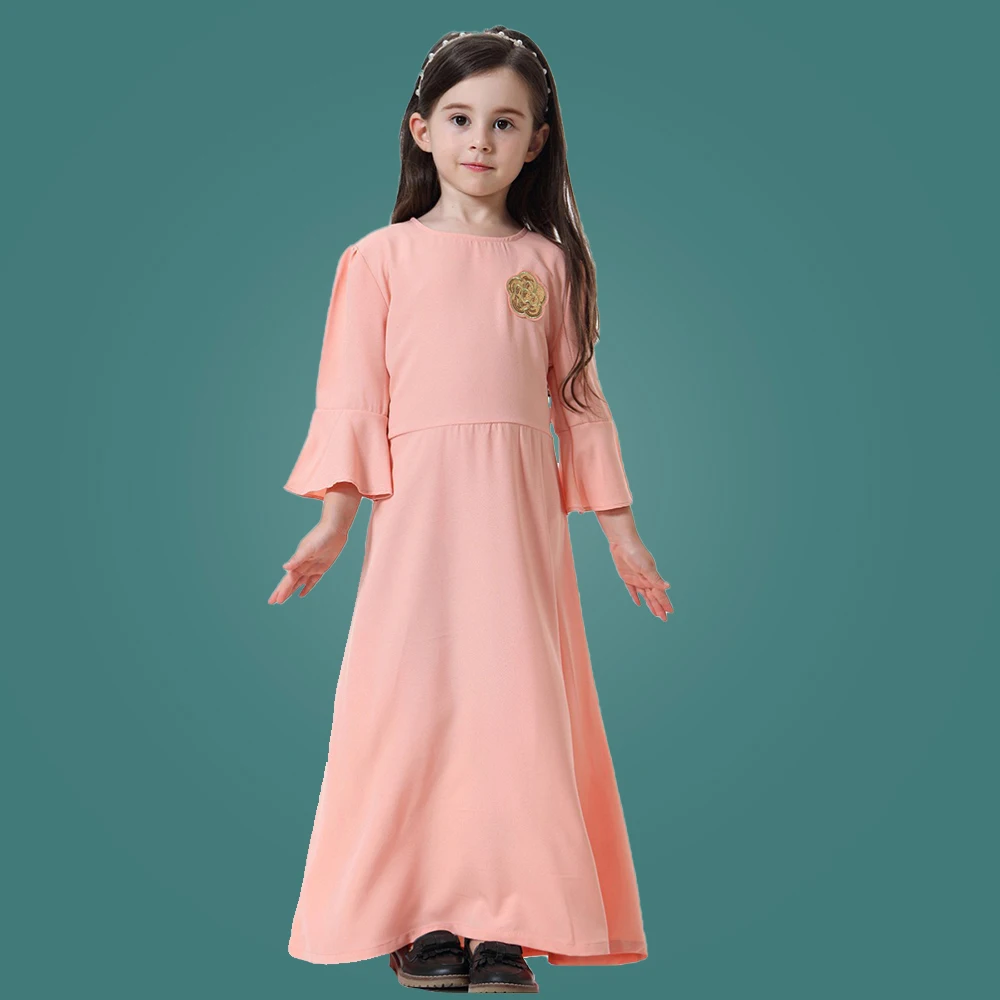 

Muslim Southeast Asian Girl Maxi Dress Cute Muslim Children Abaya Kids Long Dresses Girl Pink Dress Robe Islamic Clothing