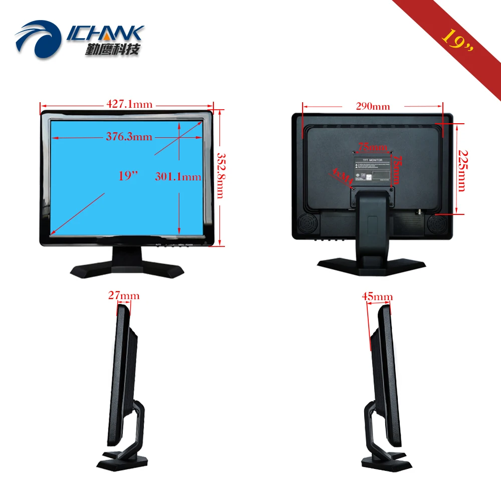 ZB190JC-591L/19 "بوصة شاشة الكمبيوتر 1280x1024 USB HDMI دعم لينكس أوبونتو راسبيان OS مقاوم شاشة تعمل باللمس شاشات كريستال بلورية