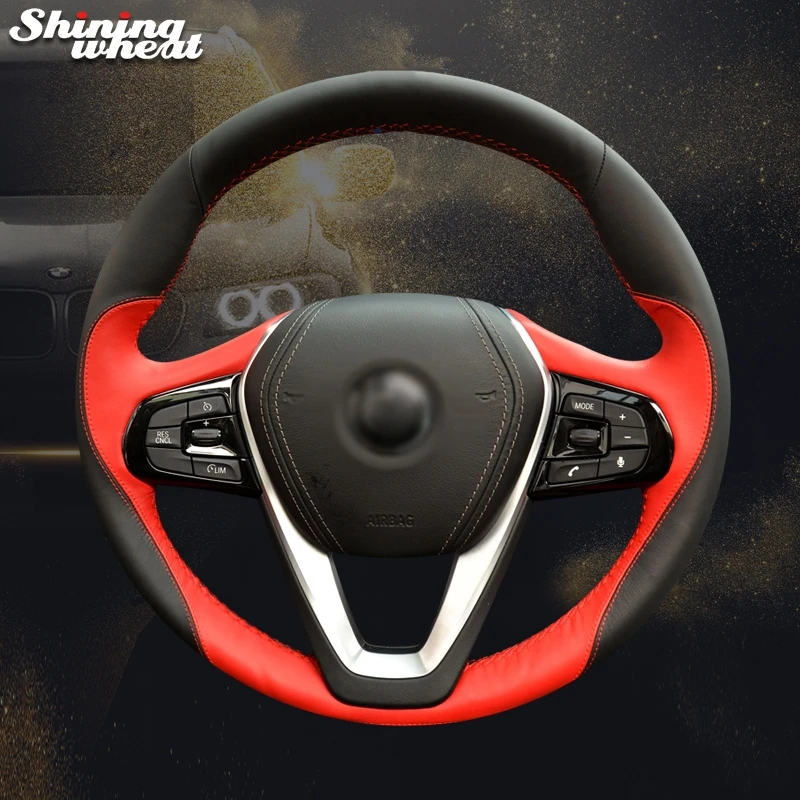 Shining wheat Black Genuine Leather Car Steering Wheel Cover for BMW G30 530i 540i 520d 530e 2016-2018 G32 GT 630i 630d