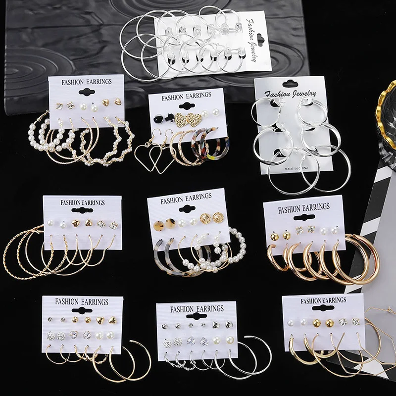 FNIO Big Circle Hoop Earrings For Women Simple Punk Ear Rings Brincos Round Acrylic Pearl Earring Set Fashion Jewelry Party Gift