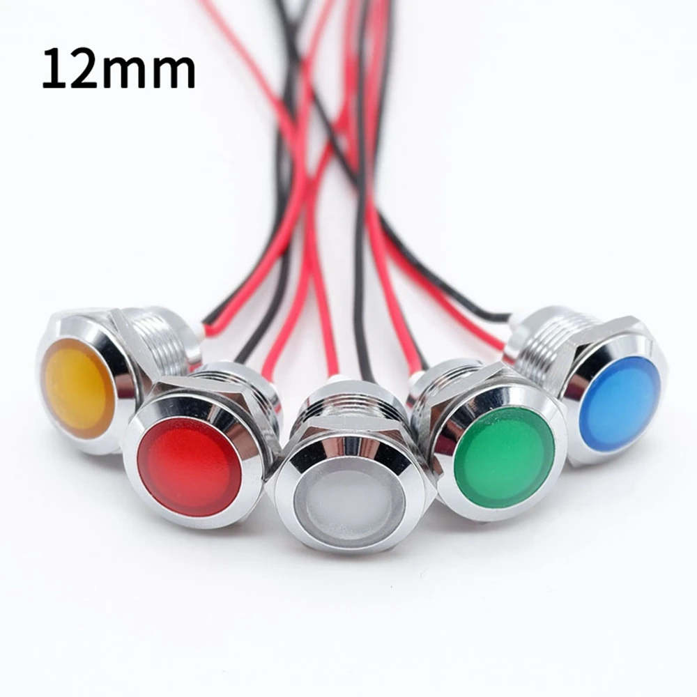 Metall Led-anzeige 12mm 16mm 19mm 22mm Warnung Signal Lampe Pilot mit Draht 3V 5V 12V 24V 220V Rot Blau Grün Gelb Weiß