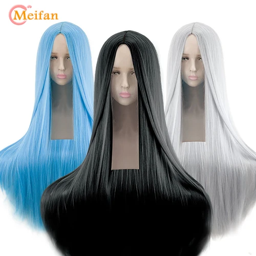 Imagen 2 del producto MEIFAN peluca sintética de Cosplay de Lolita, pelo rubio, azul, rojo, rosa, verde y morado para fiesta de Cosplay, pelucas largas y rectas de 100CM para mujer