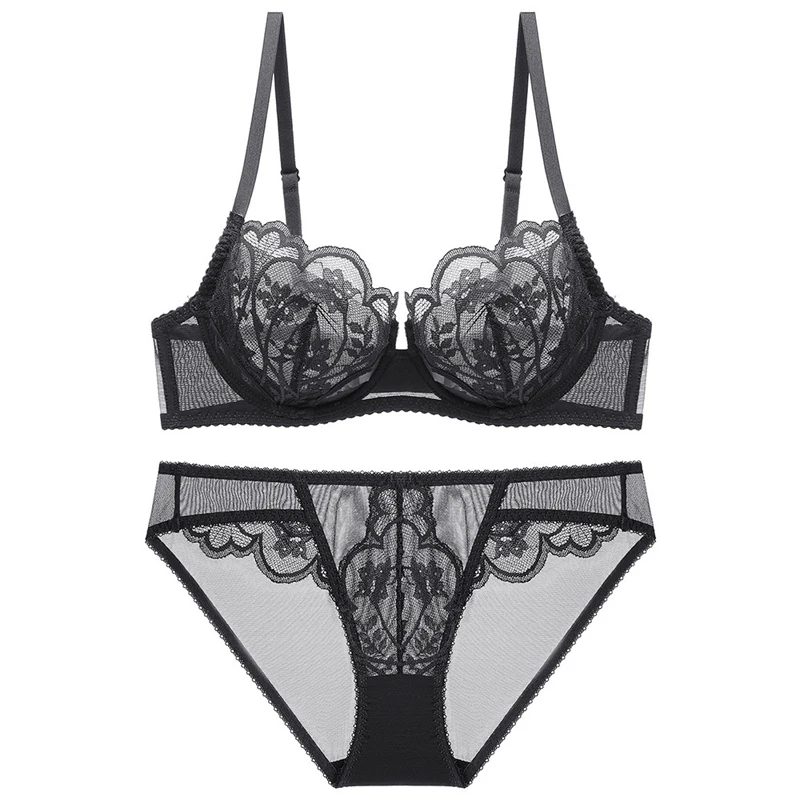 CINOON Sexy Blütenblatt Form Ultra-dünne Cup Bh Set Push-up Unterwäsche Set Stickerei Büstenhalter Sammeln Bh Plus größe Spitze Dessous Set