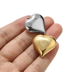 5pcs Gold Plated Stainless Steel 25*23mm Large Heart Charm Pendants for Women DIY Love Jewelry Necklaces Making Findings