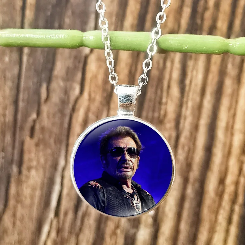 Rock Star Johnny Hallyday Necklace for Men Women Glass Cabochon Pendant Chain Necklaces Jewelry