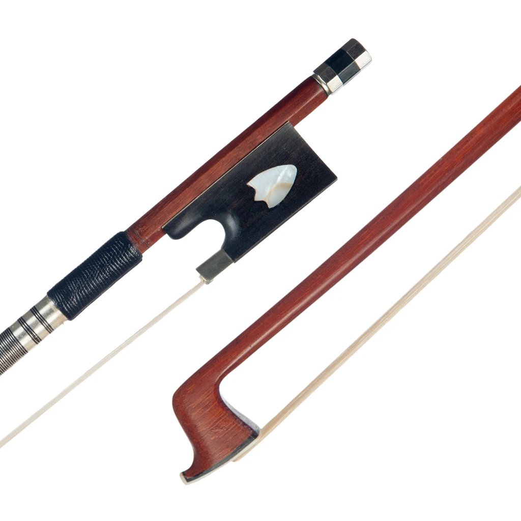 

4/4 Violin Bow Fiddle Brazilwood Ebony Frog W/ Shell Inlay White Mongolia Horsehair Beginner Use