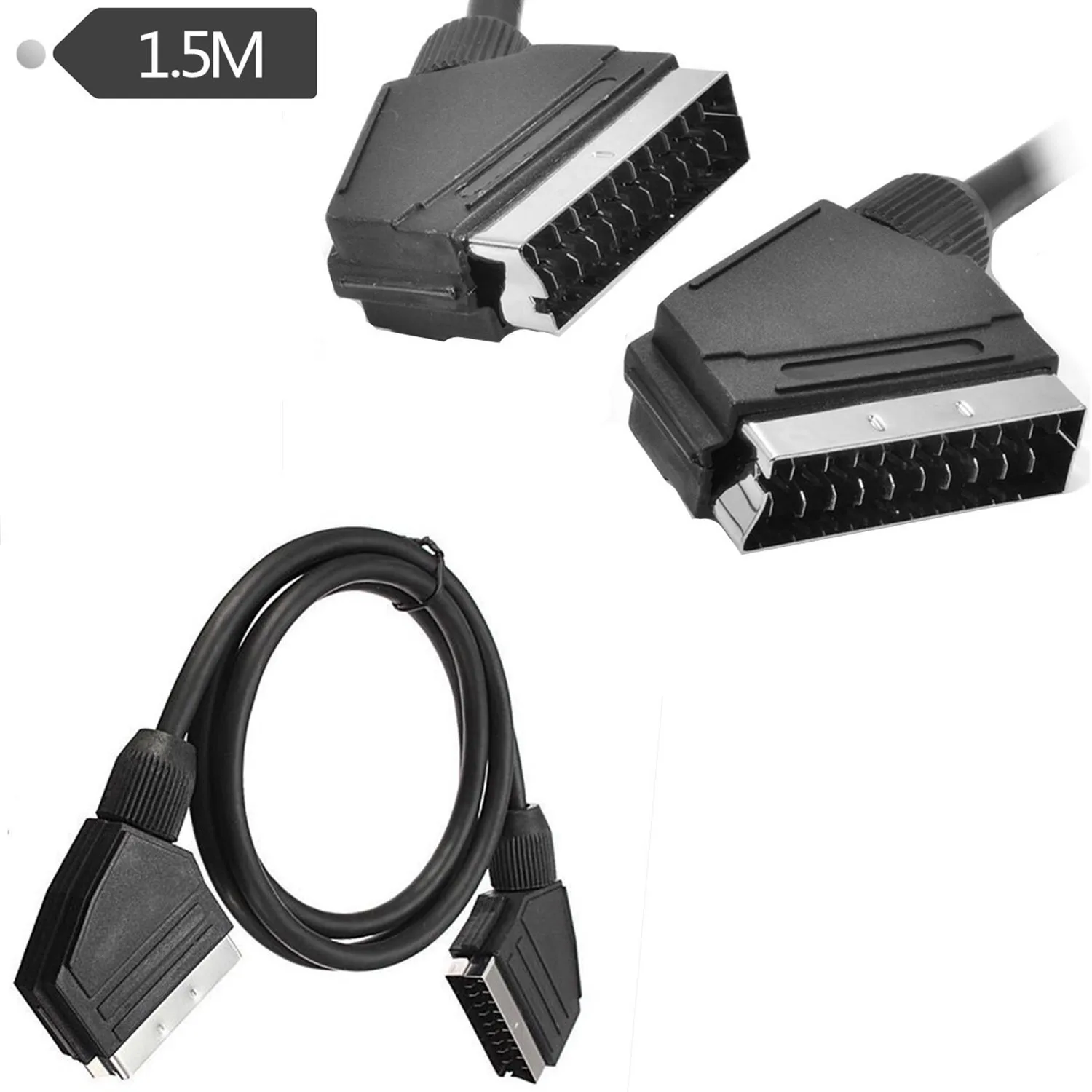 1pc Premium SCART 21 Pin Male To Male AV Lead Cable With Nickel-Plated Connector Extension Adapter Cable 1.5m