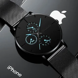 2022 Mens Fashion Watches for Men Business Casual Ultra Thin Clock Male Stainless Steel Mesh Belt Quartz Watch relogio masculino