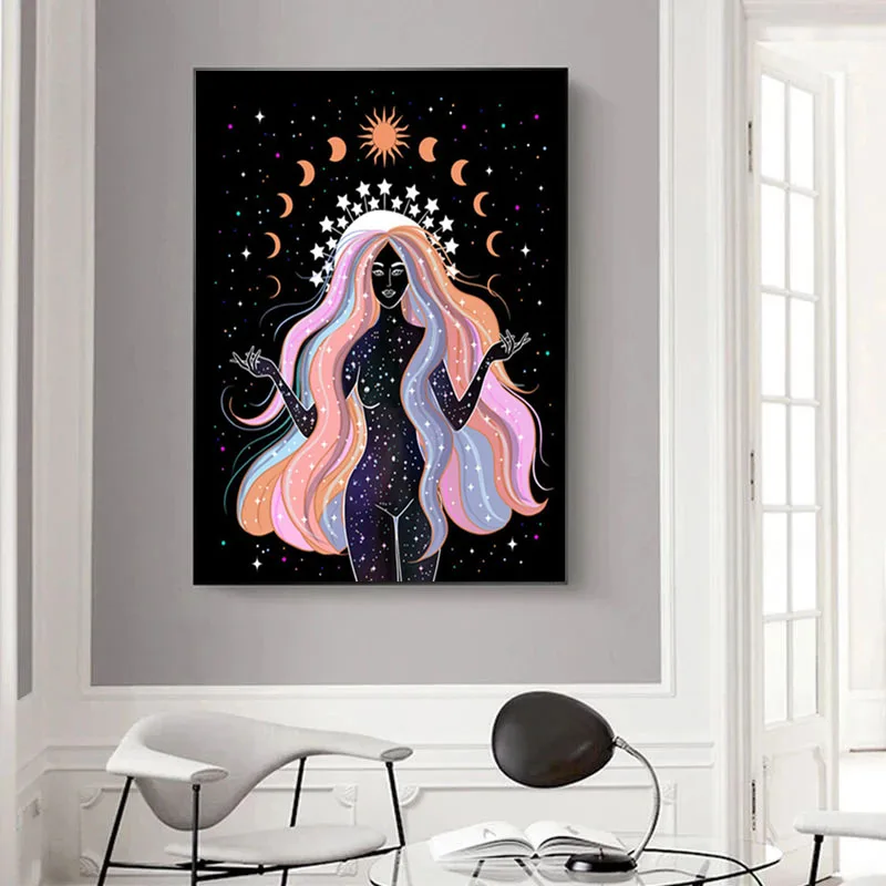 Bohemian Witch Earth Celestial Body Star Moon Sun Goddess Creativity Canvas Painting Posters and Prints Living Room Home Decor