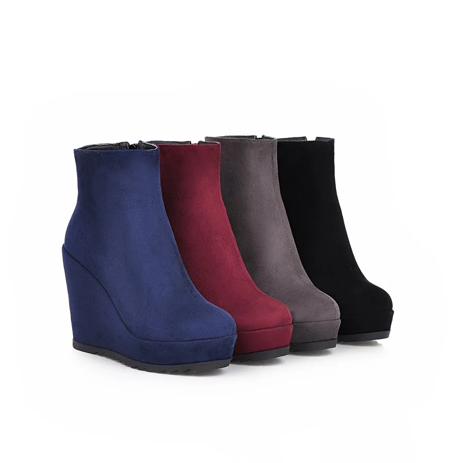 Sianie Tianie 2024 winter autumn flock platform wedges heels woman boots round toe women ankle boots sexy blue brown red boots