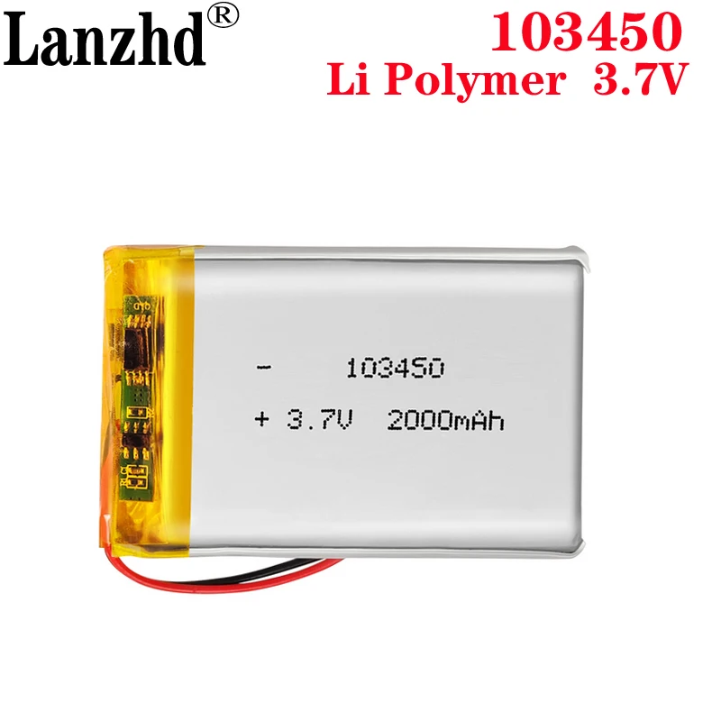 100PCS 3.7V 2000mAh 103450 Lipo Polymer Lithium Batteries For GPS navigator MP5 GPS Bluetooth Speaker headset e-book camera