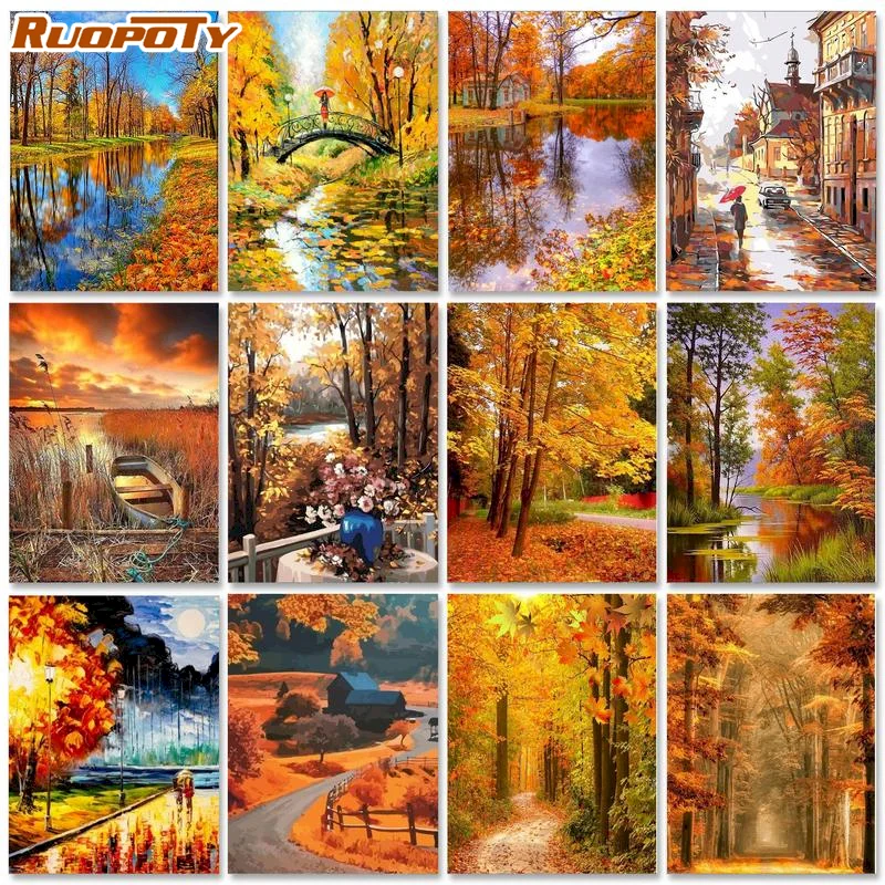 RUOPOTY DIY Painting Paint by Numbers Kits on Canvas Autumn Landscape HandPainted Oil Painting Wall Pictures For Living Room