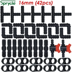 SPRYCLE Garden 16mm Barbed Connectors Watering Hose Drip Irrigation Fittings Tee Elbow Coupling Cap Plug End Kit 1/2 Inch Tubing