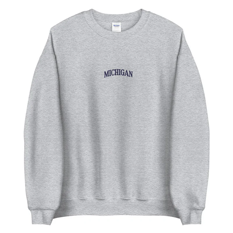 USA Michigan litery haft drukowanie dorywczo gruby sweter jesień luźne Crewneck bluzki Vintage 80s 90s kobiet bluzy