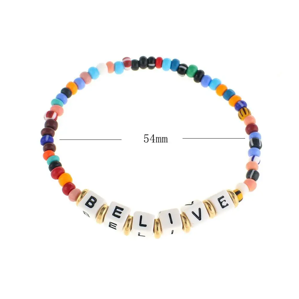 DIY Supply-One Fashion Jewelry Bracelet with Czech Glass and Plastic Letter Beads with Elastic Cord - 54mm (BE178)