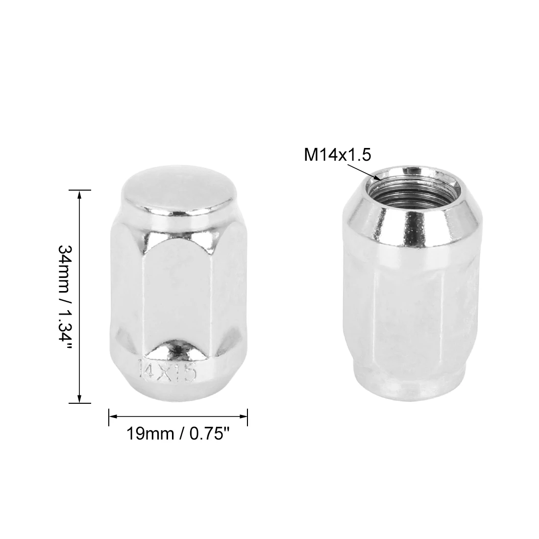 X Autohaux Car Chrome Wheel Lug Nuts Bulge Acorn Cone Seat Steel Racing Bolt Head Cover M14X1.5 M12x1.5 4/6/16cs