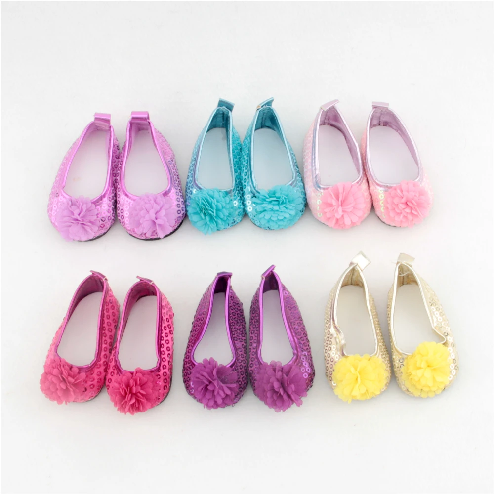 

Yellow/Pink/Blue 7cm Flower Sequin Mini Doll Shoes Glitter Shoe For 18inch American Doll,1/3 BJD 43cm Baby Girl Doll Toy Gift