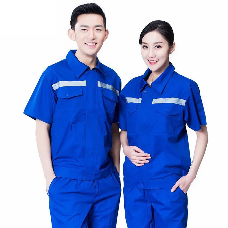 Summer Reflective Work Clothing Men Women Durable Coverall Thin Section Breathable Auto Repair Factory Workshop Service Uniforms