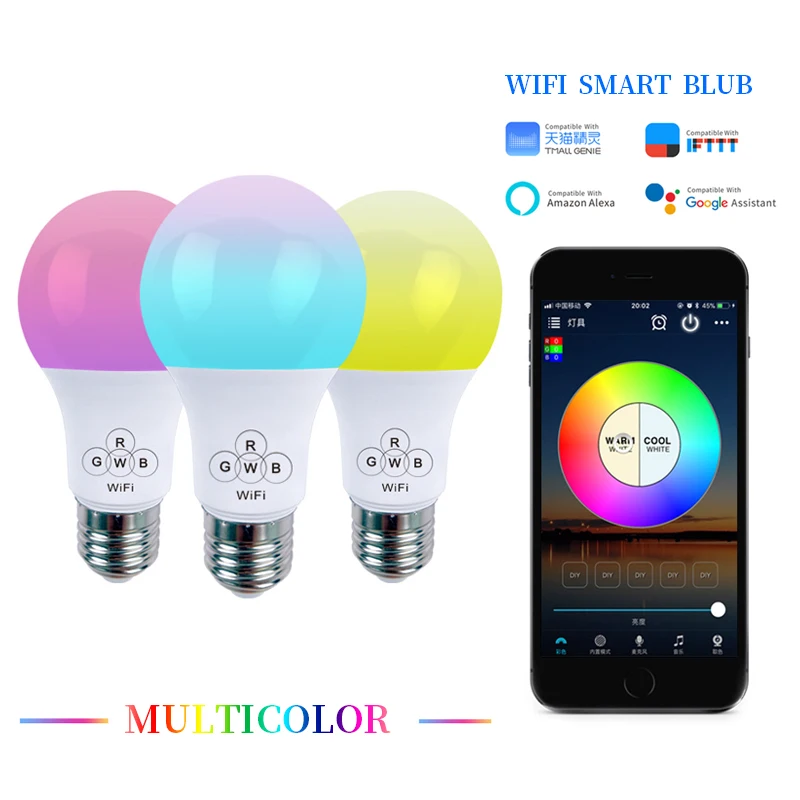 New Smart WiFi Light Bulb 4.5W E27 RGBW Magic Light Change Color Bulb Wake-Up Lights Compatible with Alexa and Google Assistant