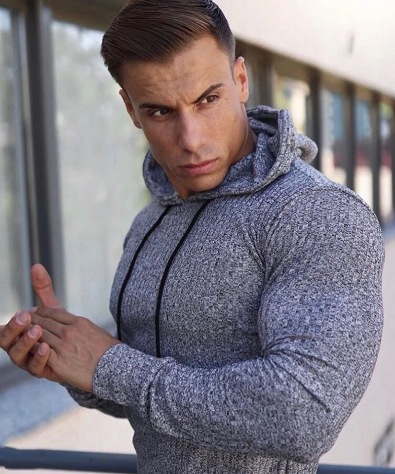 New Spring Fitness Hooded Sweaters Men Warm Turtleneck Sweaters Slim Fit Sports Pullover Men Sweater Gym Knitwear Pull Homme