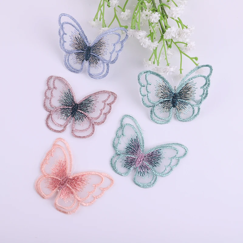 10pcs Multicolor Double Layer Embroidery 6CM Butterfly Cloth Stickers clothing Accessories Sewing Headband Hairpin Cloth Patches