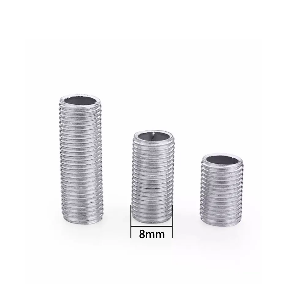 2Pcs M8*1.25mm Full Tooth Tube Lamp Screw Bolts Tooth Tube 8MM Diameter Zinc Alloy Threaded Hollow Tube Lighting Accessories