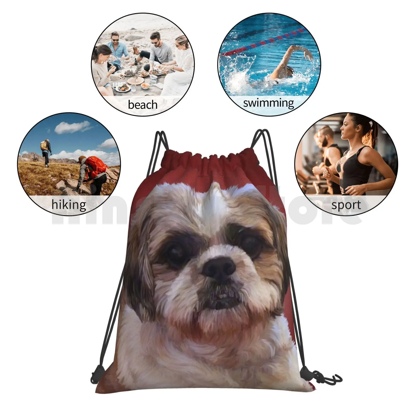 Shih Tzu Dog Backpack Drawstring Bags Gym Bag Waterproof Shih Tzu Dog Canine Pet Domestic Animal Pet Portrait