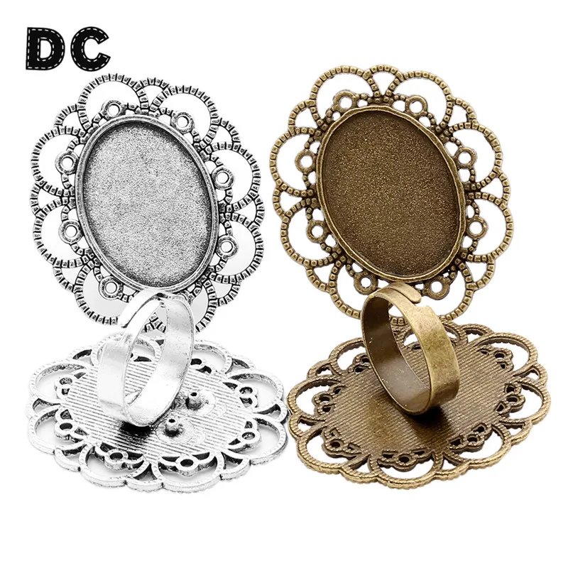 5pcs Alloy Adjustable flower Blanks Setting Ring Settings Tray Bezel For 18x25mm Oval Cabochon Spacer Jewelry Making Accessories