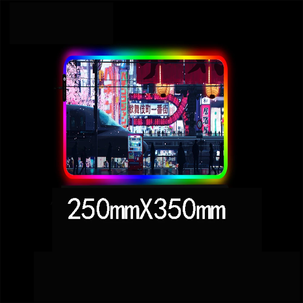 Japanese Urban Street Night View HD Wallpaper Large Mouse Pad RGB Computer Non-Slip Luminous LED Desktop Pad Game Accessories