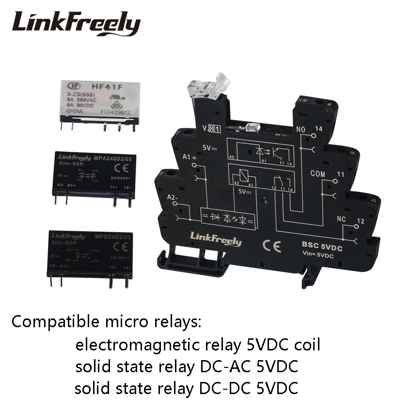 BSC LED Turn Signal Ultra Slim Relay Socket Screw Connection Din Rail Relay Base Holder Vin 5VDC 12VDC 24V 48V 60V 120V 230V