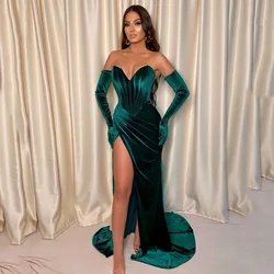 Yipeisha Emerald Green Velour Prom Dress High Slit Party Gowns Mermaid 2024 Winter Velvet Evening Gowns Robe de Soiree