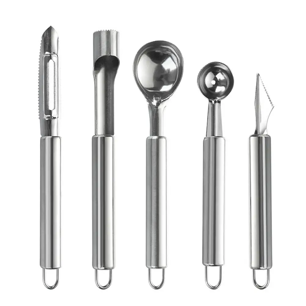 

5Pcs/set Stainless Steel Fruit Cutting Tool Set Fruit Corer Melon Spoon Lemon Peeler Fruit Carving Cutter for Kitchen Gadgets