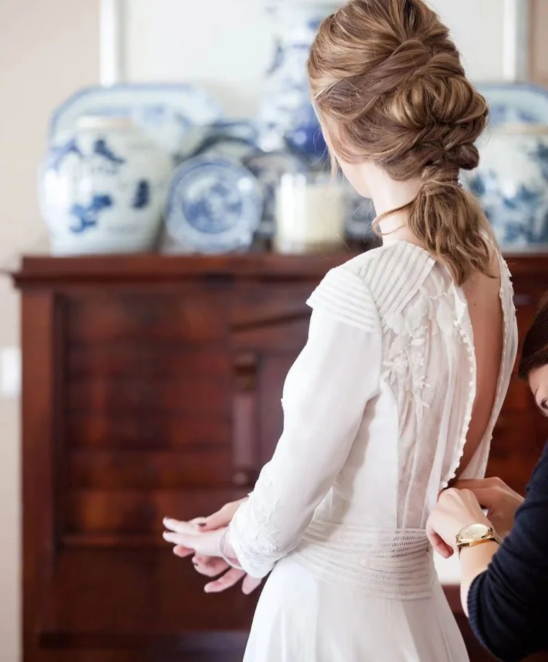 Elegante abito da sposa in mussola di raso a manica lunga con scollo a o in pizzo vedere attraverso abito da sposa a trapezio abito da sposa abiti da sposa