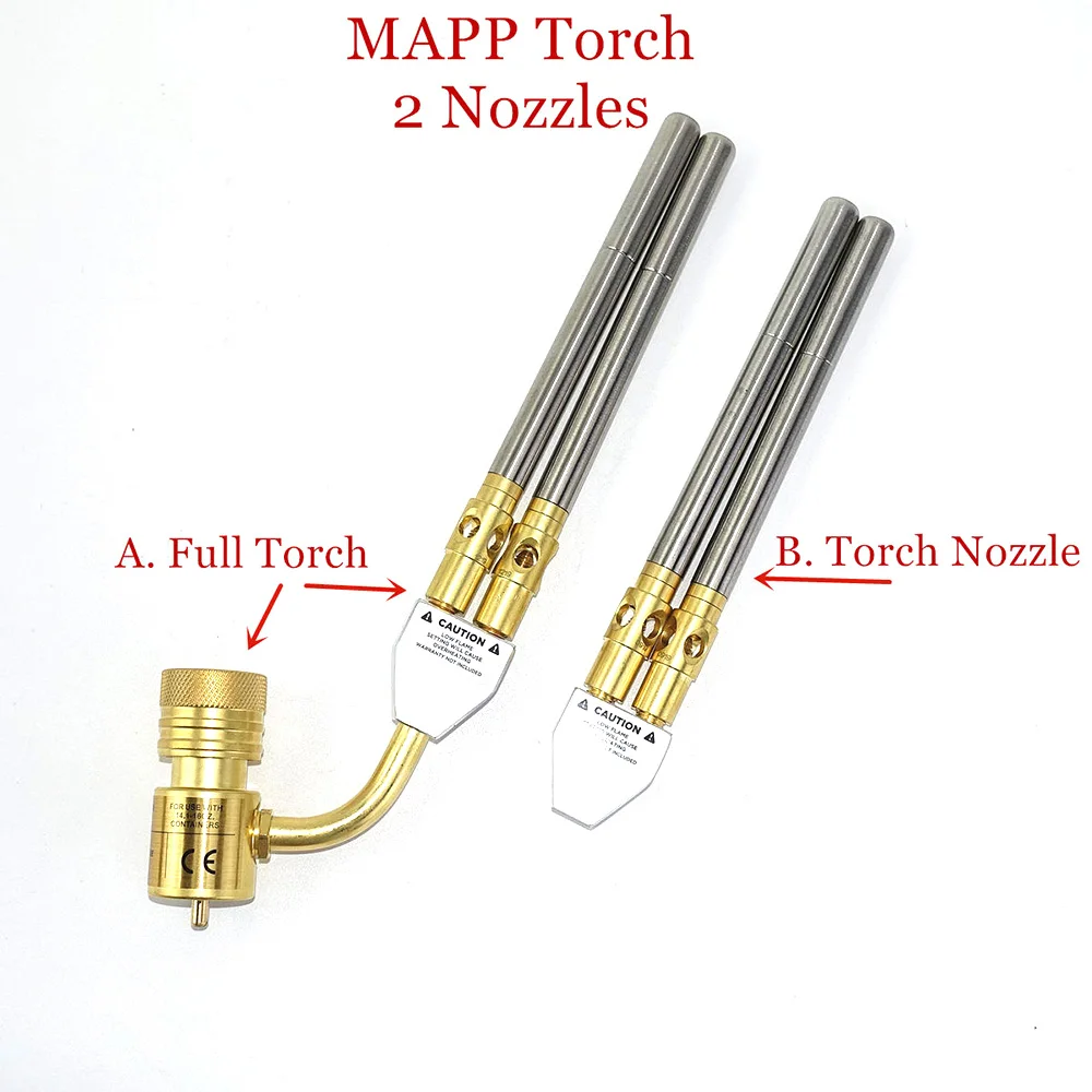 2 Nozzles MAPP Torch Gas Welding Gun Flame Brazing Gun CGA600 Connection Burner Heater Blowtorch for Welding BBQ HVAC Plumbing B