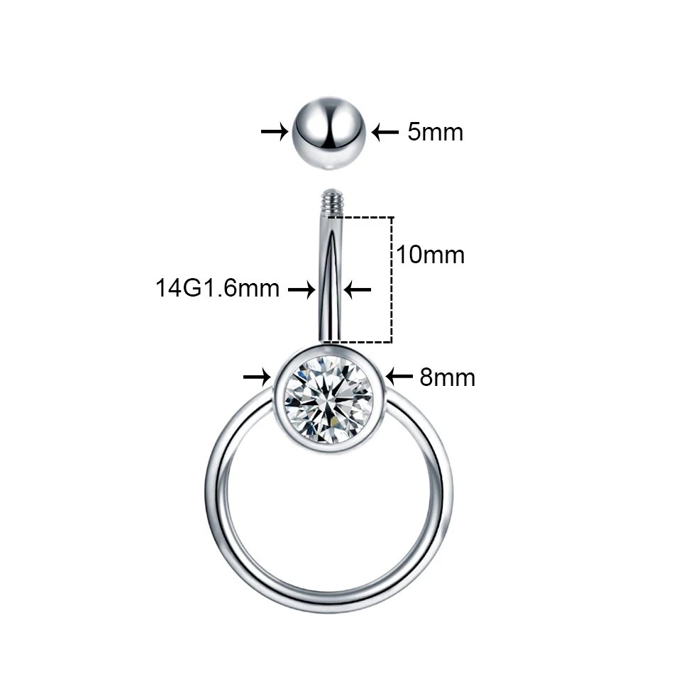 1PC Surgical Steel 14G Crystal CZ Navel Piercing Belly Button Rings Navel Piercing Goth Ombligo Ball Nombril Sexy Women Jewelry