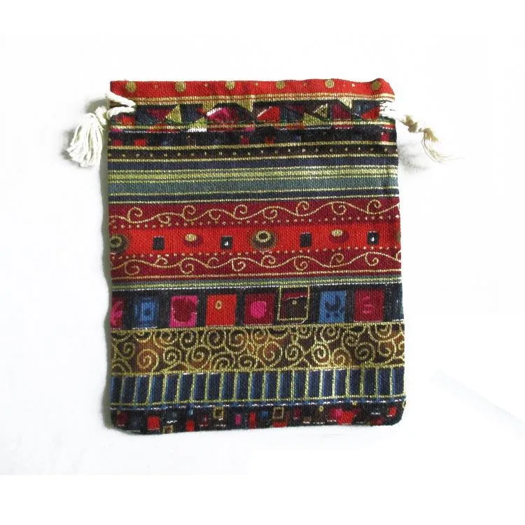 5pcs/lot 9.5x12cm Chinese Ethnic Style Cotton Gift Bags Multicolor Tribal Tribe Drawstring Jewelry Bags Pouches Package Storage