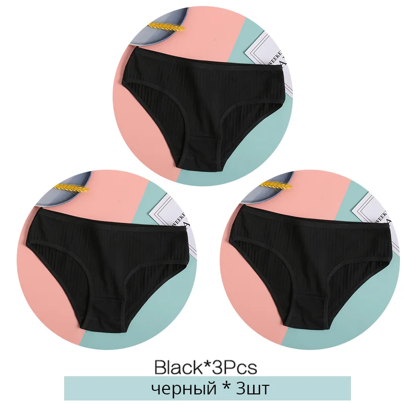 FINETOO Damen-Baumwollhöschen, 3-teilig, weich, gestreift, Damen-Unterhose, solide Mädchen-Slips, sexy weibliche Dessous, M-XL, Komfort-Unterwäsche