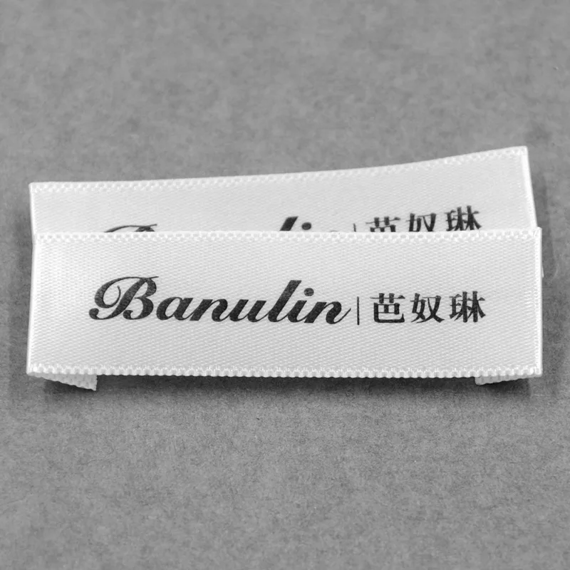 

Custom White Satin Clothing Labels For Children Garment Brand Name Ribbon Tags Customized Clothes Print Main Label For Dress Tag