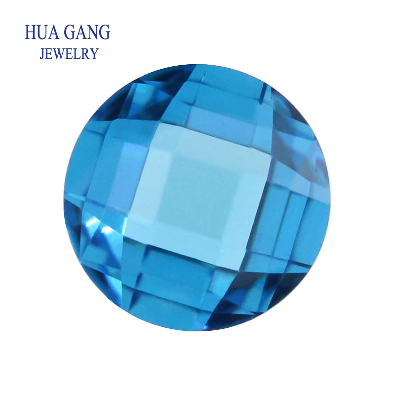 Sea Blue 4~12mm Cubic Zirconia Round Shape Double Checkerboard Brilliant Cut Loose CZ Stone Synthetic Gems See Blue For Jewelry