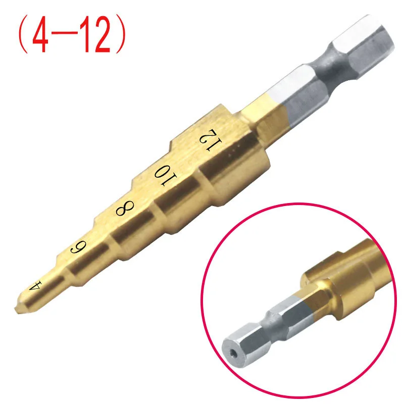 4-20mm HSS 4241 Steel Step Drill Cone Countersink Titanium Bit Set Hole Tool Hex Shank Large Step Drills Coated Metal Drill Bit