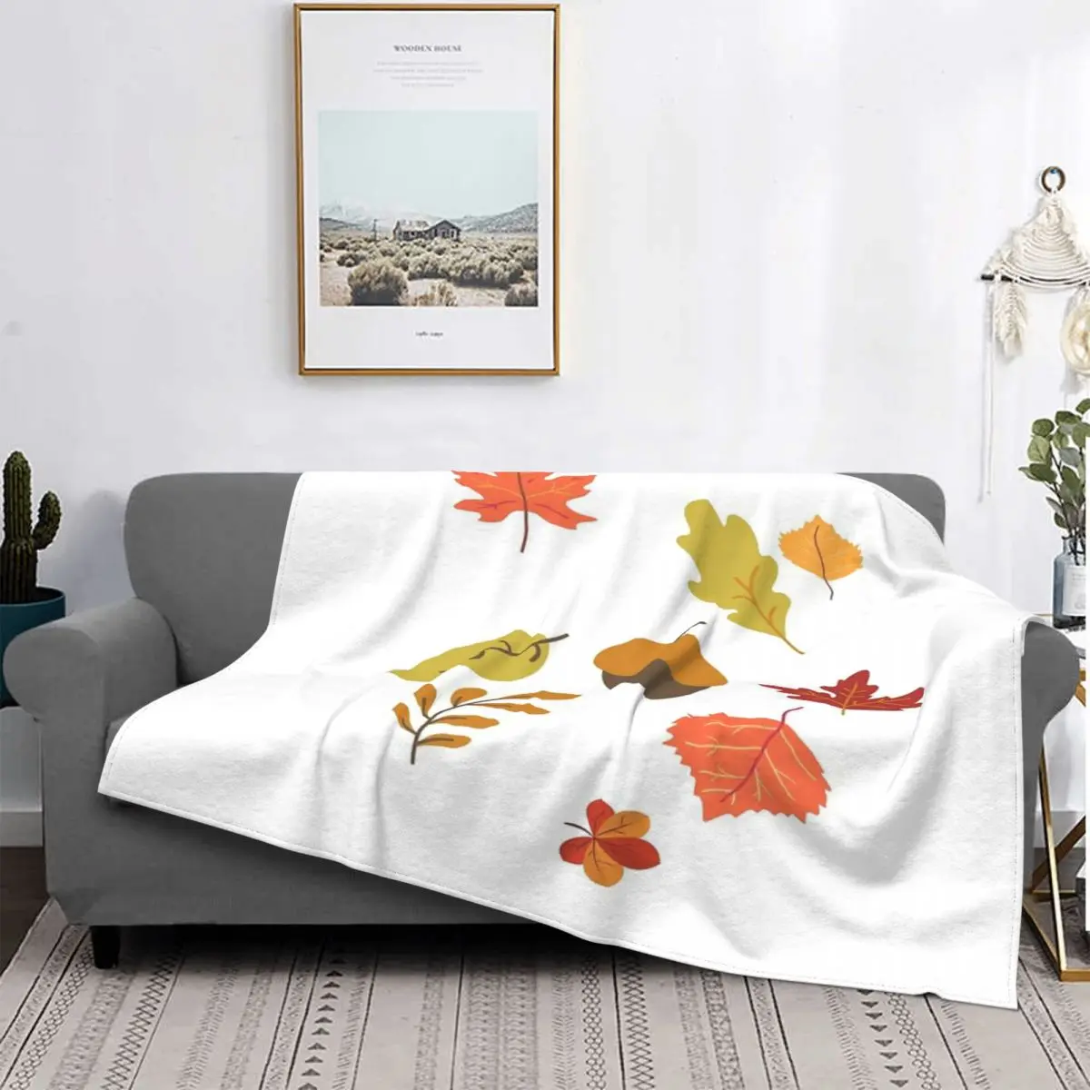 Manta a cuadros para cama, cobertor de lana para sofá y cama, 1 hoja de otoño