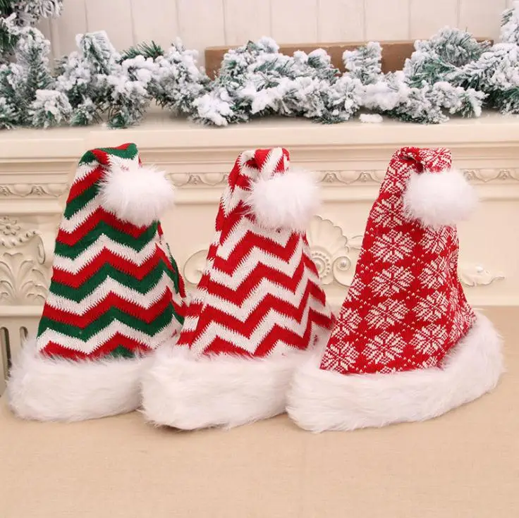 Christmas Striped Xmas Hat Decorations Red Santa Claus Bag Cutlery Bag Party Decor Christmas plush Hat kids gift  SN3432