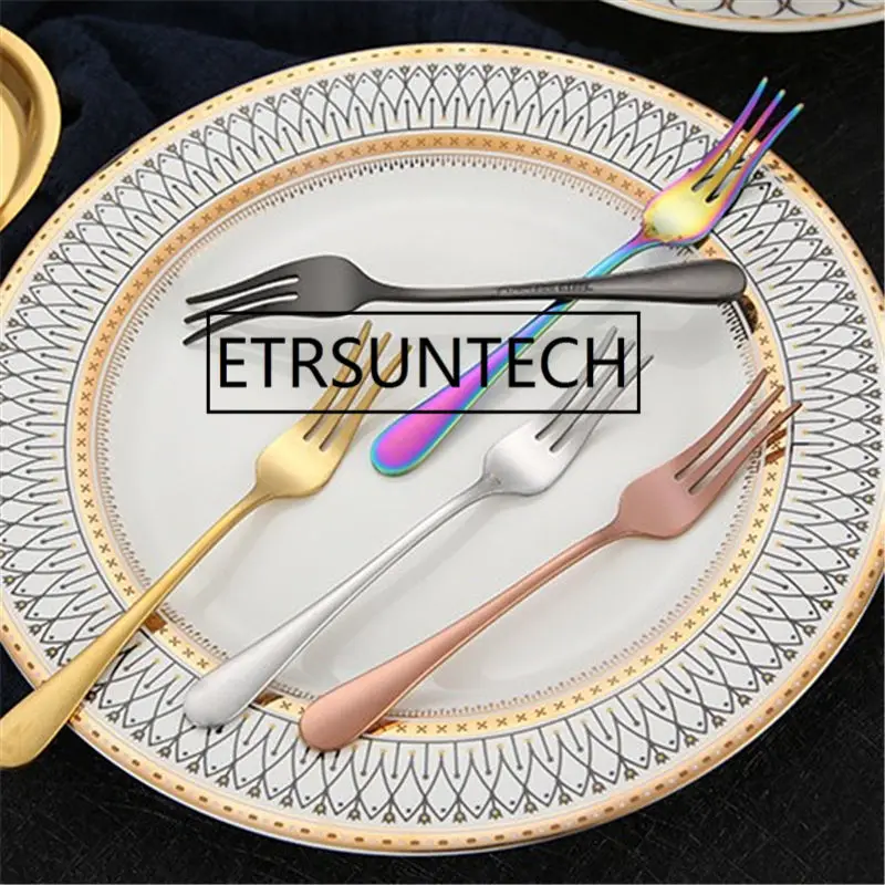 

200pcs Colors Stainless Steel Long Handle Dinner Steak Fork Korean Rainbow Gold Fork Hotel Restaurant Supplies Dinnerware