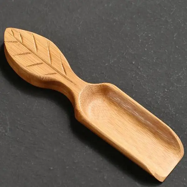 Tea Spoon Vintage Leaf Shape Handle Chinese Bamboo Coffee Beans Shovel Teaware Accessories