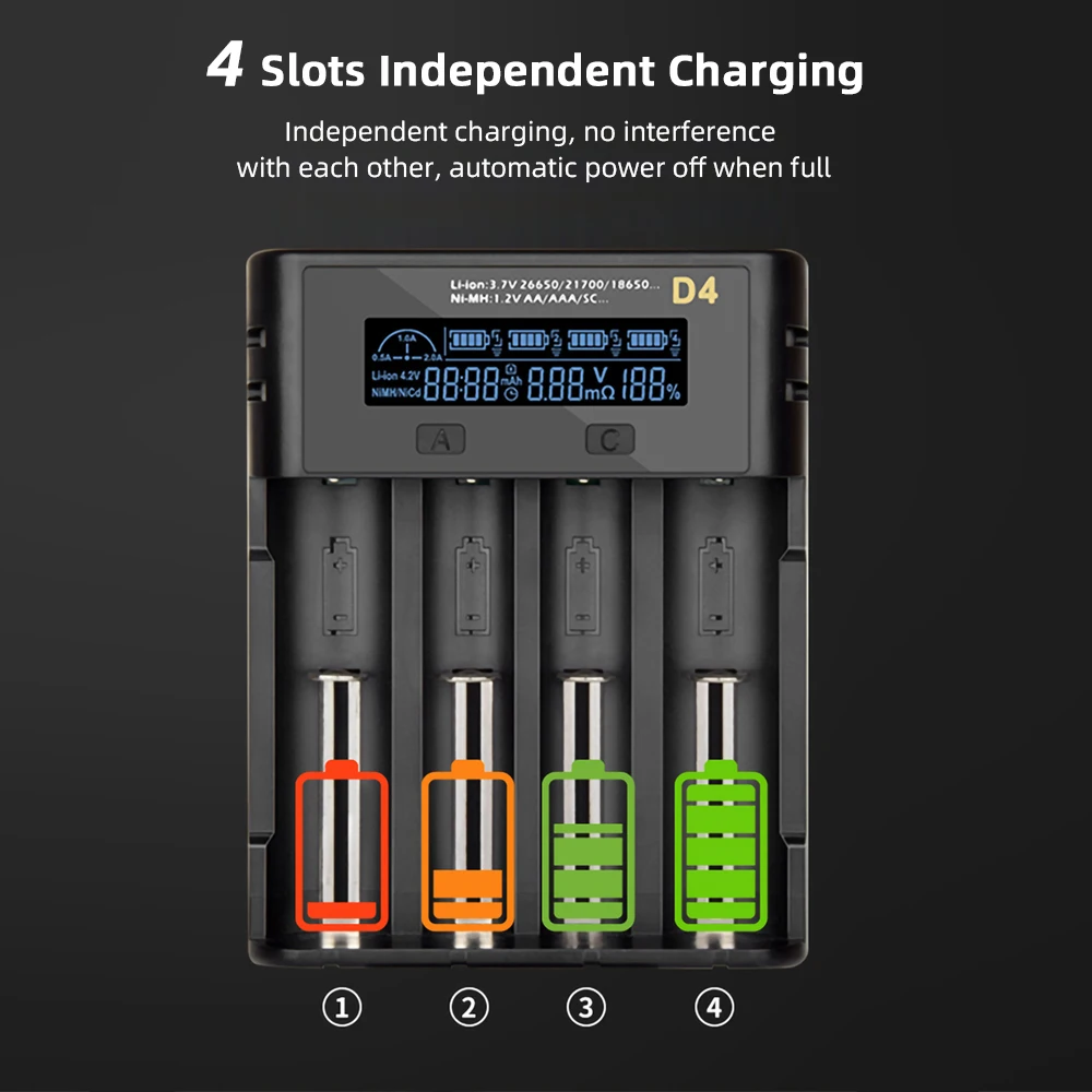 Essager Lthium Battery USB Charger Li-ion Ni-MH Ni-CD Charging Universal Charger For 18650 26650 21700 18350 AAA AA Batteries