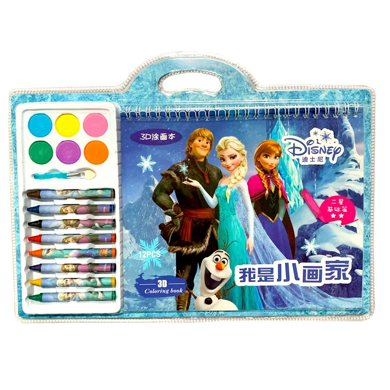 Disney Frozen Crayon Pastel Coloring Book Set Cartoon Puzzle Painting Book Genius Little Painter School Supplies Gift