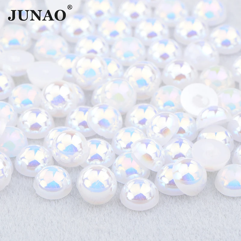 JUNAO Wholesale 2 4 6 8 10 12 14mm Flatback White Red Imitation Pearls Beads Cabochon Half Round Scrapbook Beads for Nails